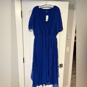 SLNY Cobalt Blue Wrap-Style Midi Dress